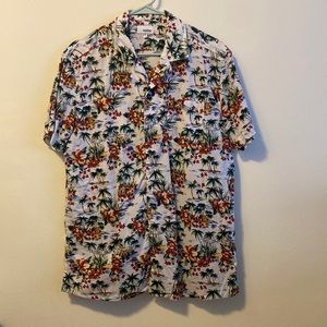 Mens Hawaiian Tropical Palm Casual Dress Shirt Short Sleeve Size Medium